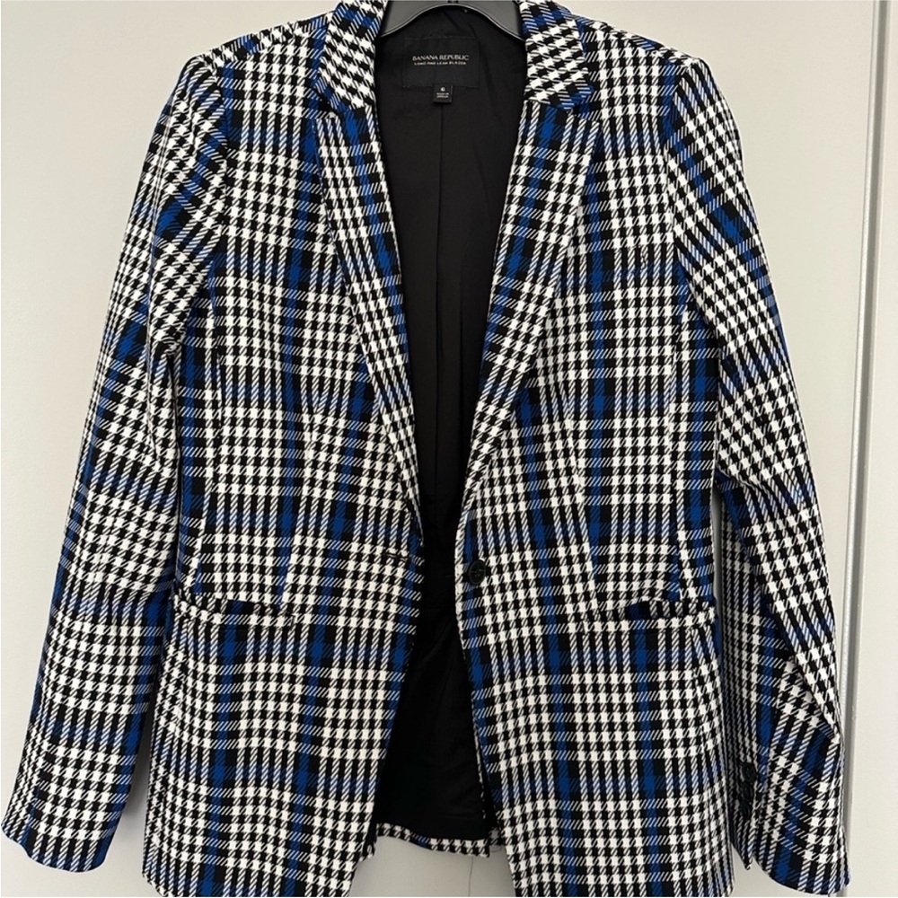 Banana Republic Black and Blue Plaid Women's Blazer